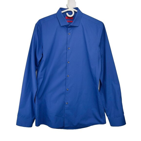 Hugo by Hugo Boss Easy-Iron Soft Cotton Extra-Slim Fit Blue Dress Shirt Size 40 - Picture 1 of 10